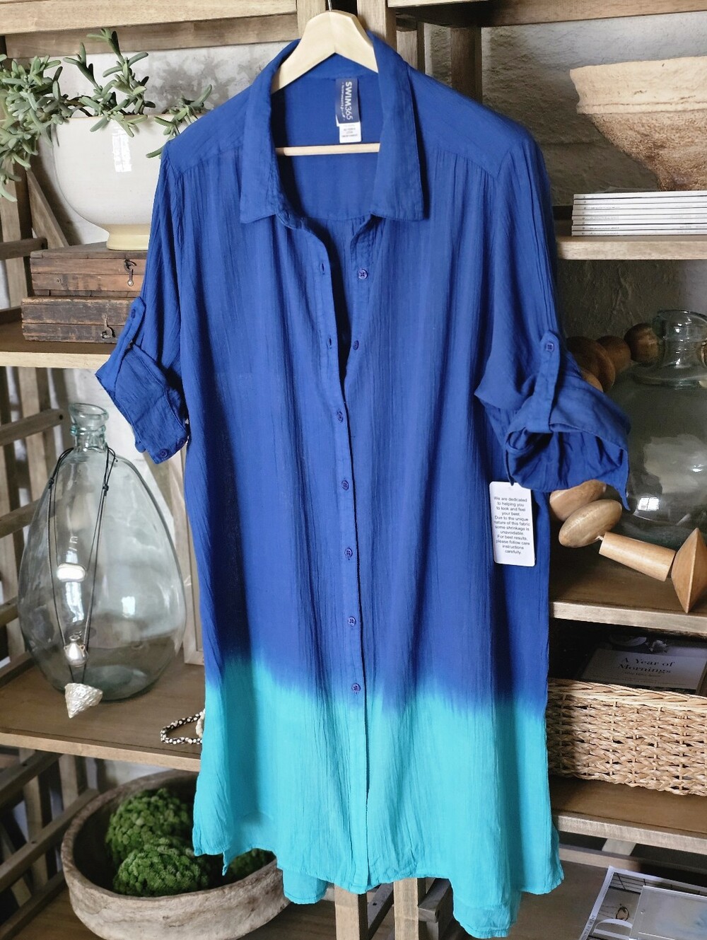 Swimwear For All Cotton Buttondown Cover-up Blue NWT